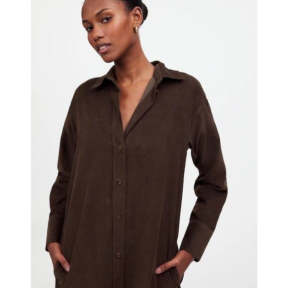 Madewell Corduroy Long-Sleeve Midi Shirtdress in "Dark Carob" Brown Size XXL - Picture 3 of 13